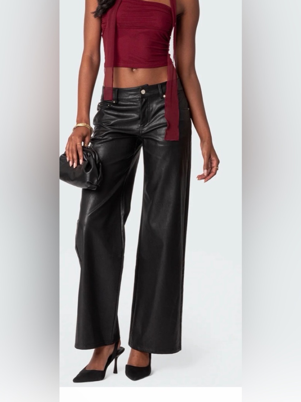 NWT Edikted Black Faux Leather Wide-Leg Pants size XS